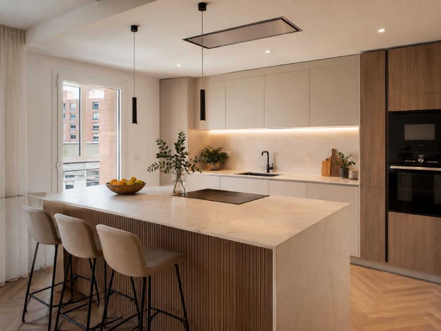 Cocina moderna reformada en Coslada con isla central