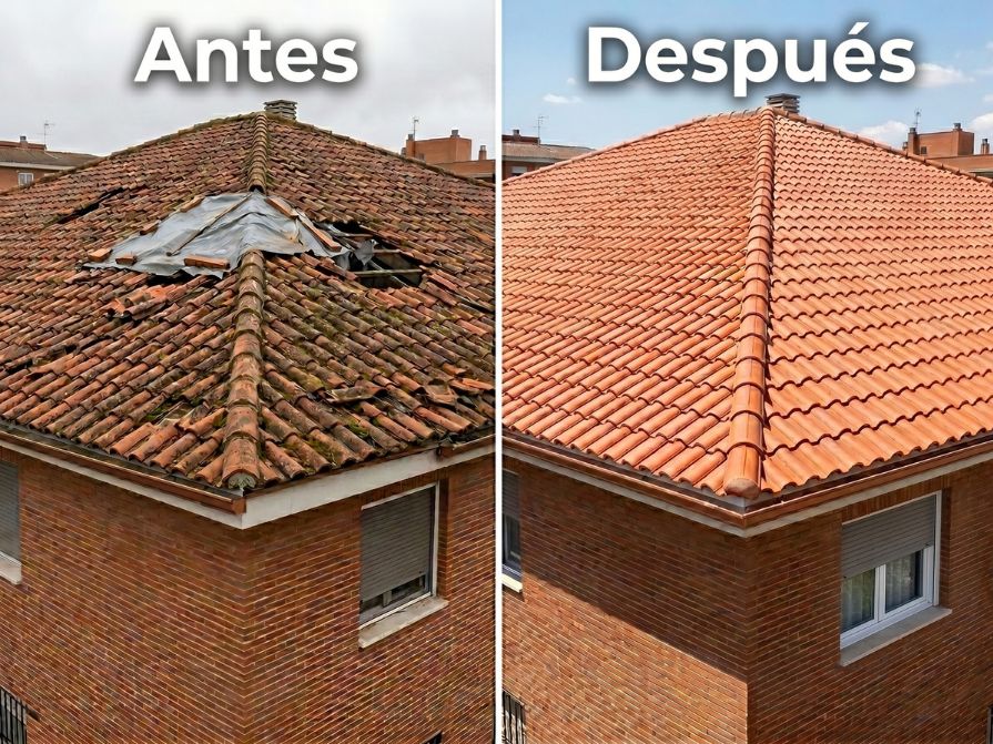 Reparación de tejados y cubiertas en Coslada 1 Reparación de tejado en Coslada, antes y después