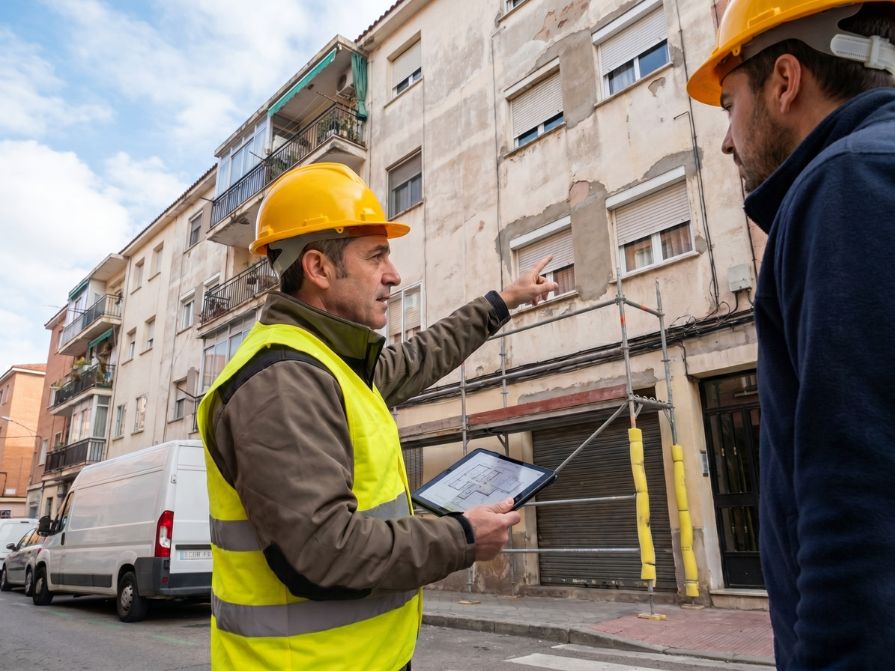 Técnico de Reformad planificando la rehabilitación de una fachada en Coslada