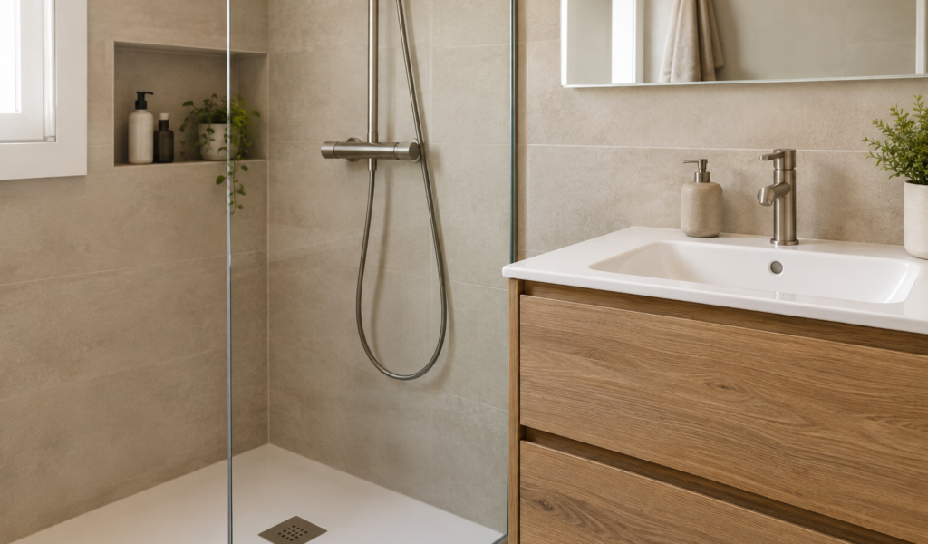 baño reformado por Reformad en Coslada con ducha moderna