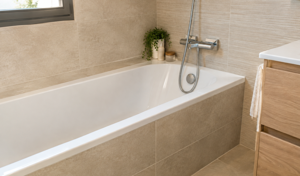 Baño moderno reformado en Coslada con bañera blanca