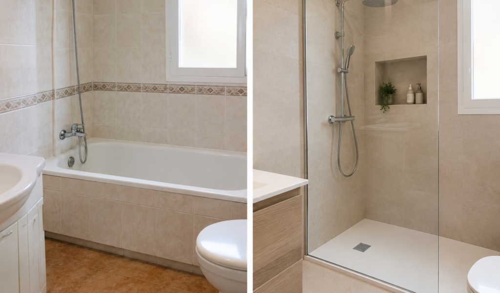 Cambiar bañera por ducha: precio y 1-3 días de obra 1 Cambiar bañera por ducha en Madrid, antes y después