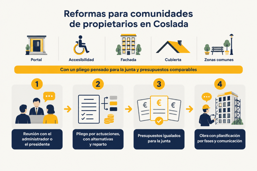 Reformas para comunidades de propietarios en Coslada 2 Cómo pedir presupuesto para una obra de comunidad en Coslada con Reformad